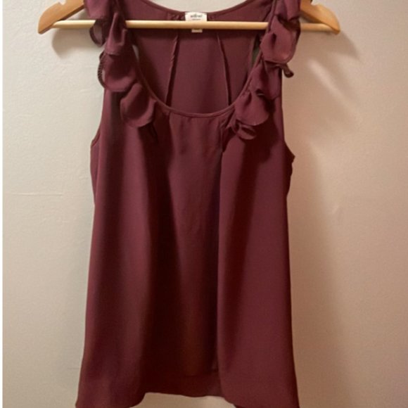 Wilfred Maroon Sleeveless Blouse with Ruffle Detail - Size S 100 % SILK - Picture 4 of 6